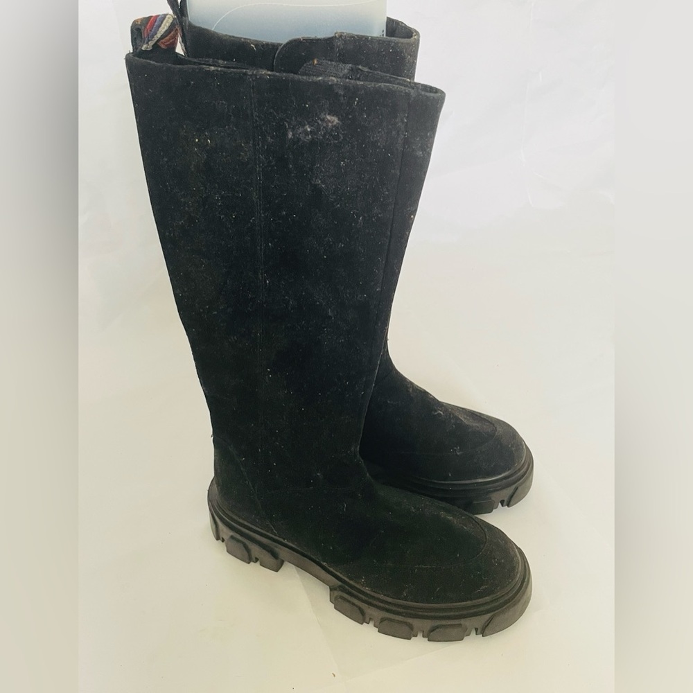 New Farm Rio Women Long Black Fabric Platform Retro Round toe Zip Boots US 8.5 - Picture 7 of 8